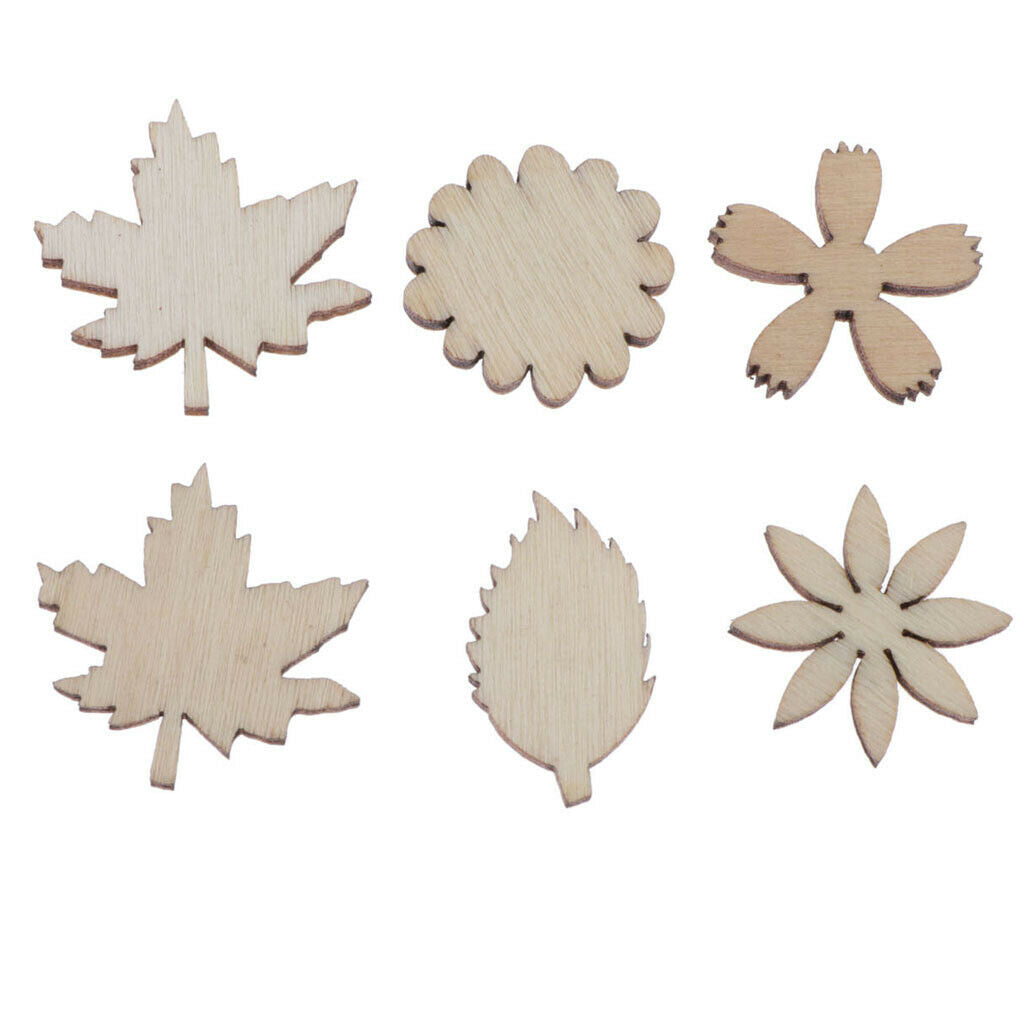 100 Pieces Rustic Wooden Flowers Leaves Scrapbooking Embellishments Blank