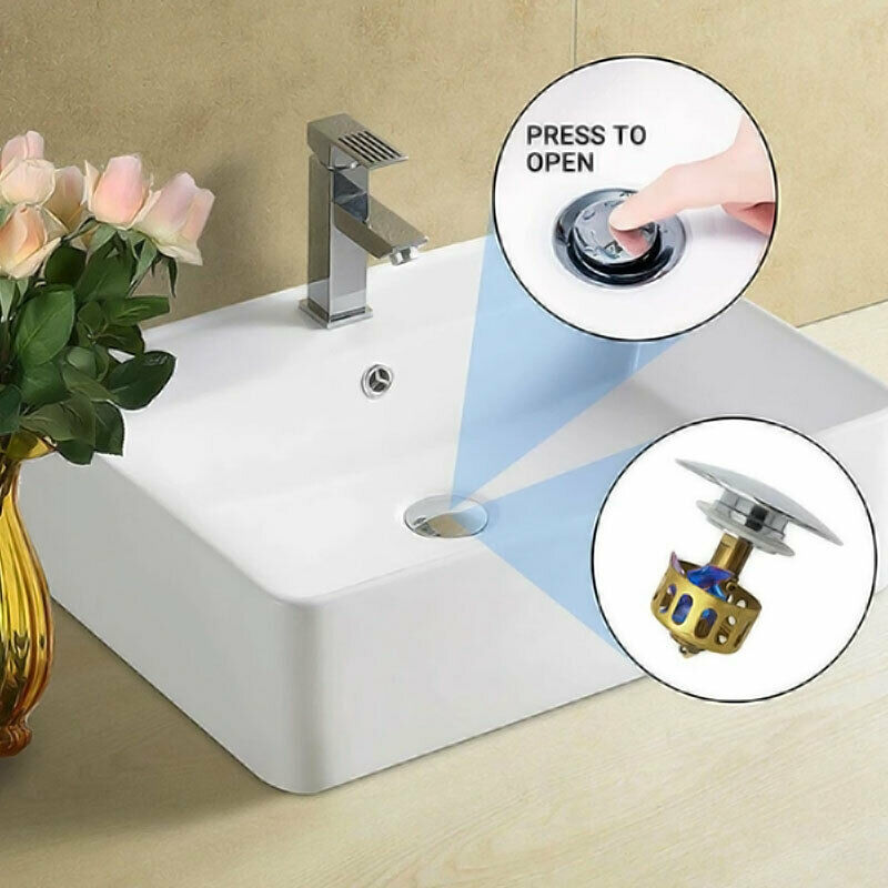 Stainless Steel Wash Basin Bounce Drain Filter Sink Drain Stopper Bathroom Plug