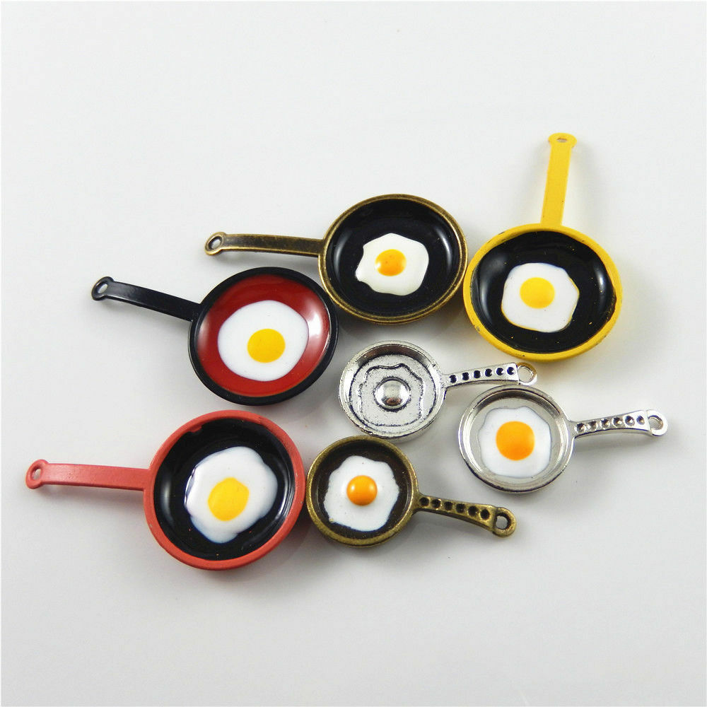Mixed Colors Enamel Alloy Jewelry Findings Omelette Pan Look Charms Pendants 10x