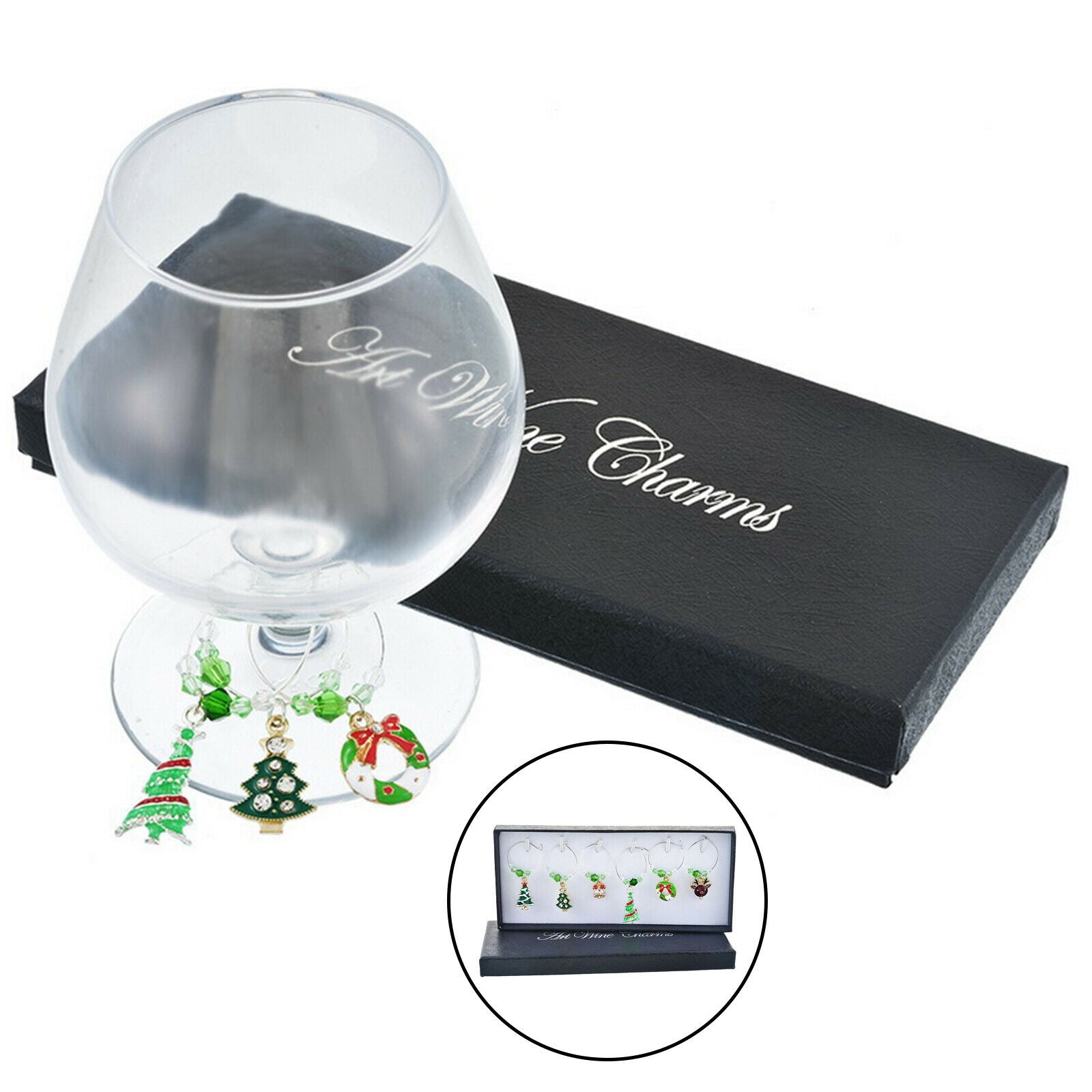 Crystal Christmas Wine Glass Charms Markers for Stem Glasses Party Favors