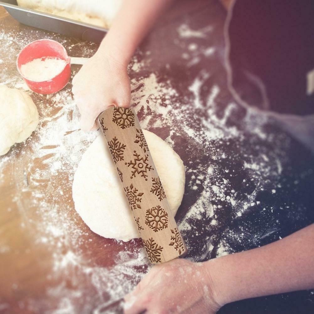 Wood Christmas Gift Embossed Rolling Pins Embossing Baking Cookies Tool @
