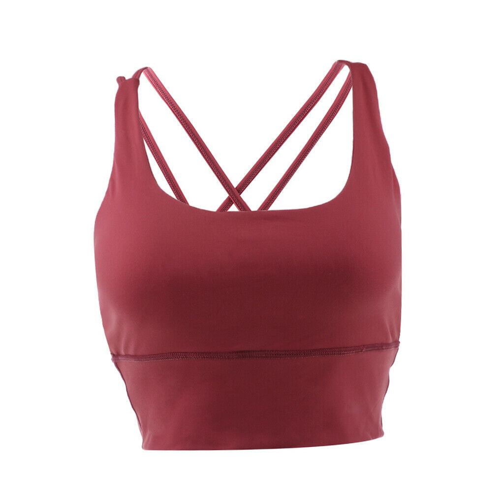 Womens Push-up Padded Strappy Sports Bra Cross Back Wirefree Fitness Yoga Top -