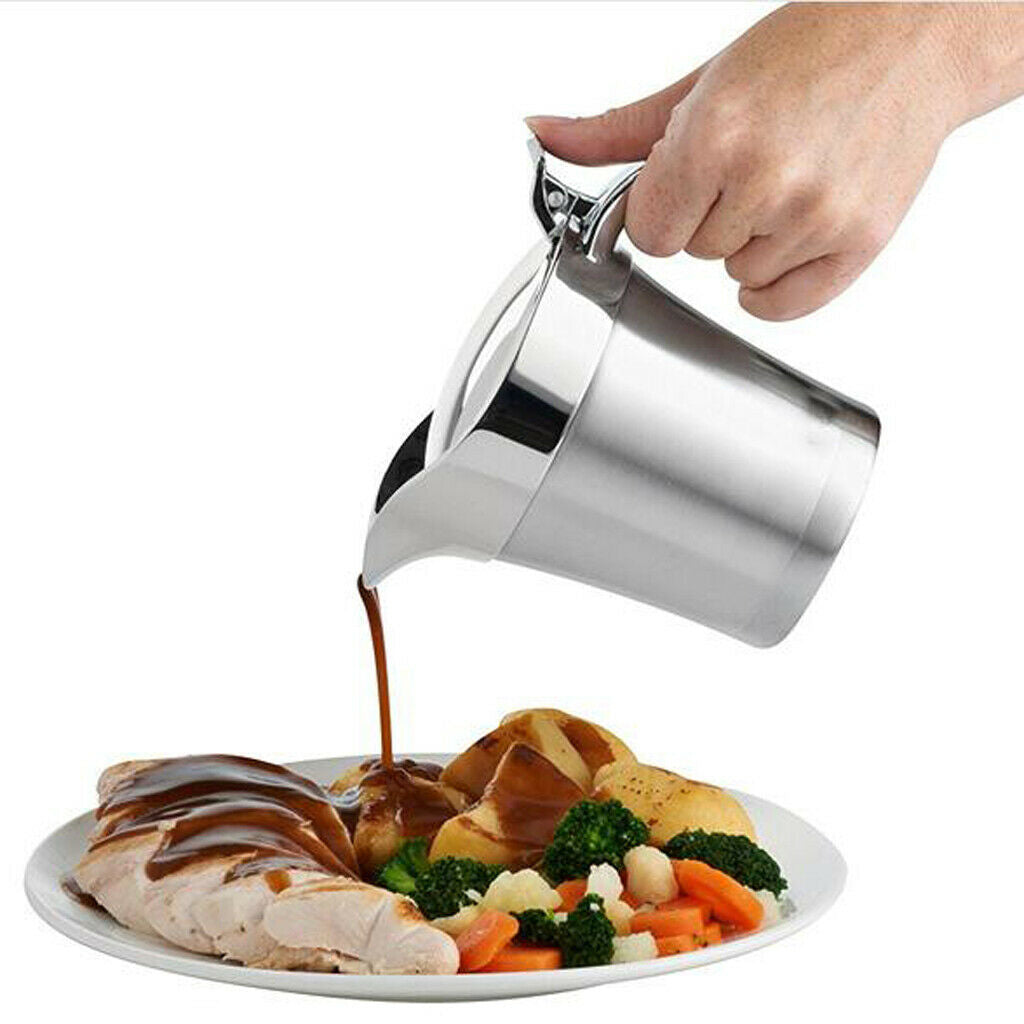 Stainless Steel Double Insulated Gravy Boat / Sauce Jug - with Hinged Lid  34