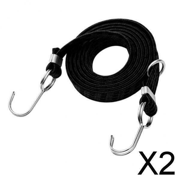 2X Stretch Elastic Bikes Luggage Hanging Rope Belts Strap with Hook Black 1m