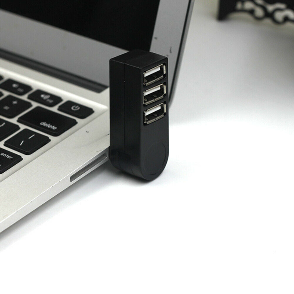 USB 2.0 Mini 3-Port Rotary Splitter Adapter Hub For PC Laptop Notebook Black
