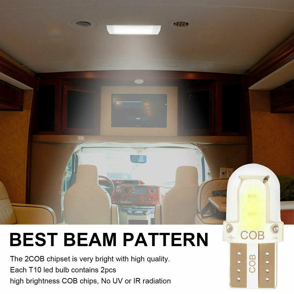 20x Super White T10 194 168 W5W COB LED Dome License Plate Interior Light Blubs