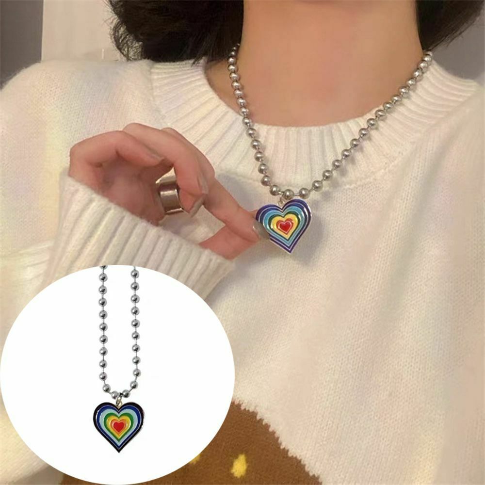 Pendant Clavicle Chain Hip Hop Chain Heart Shape Necklace Round Bead Necklace