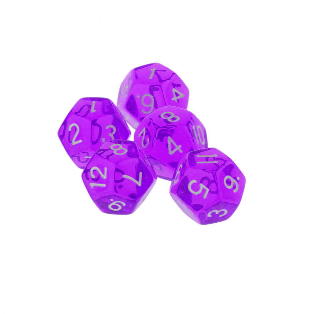 Gem Muti Sided Dices Set Of 5 D12 D&D TRPG  Games Purple