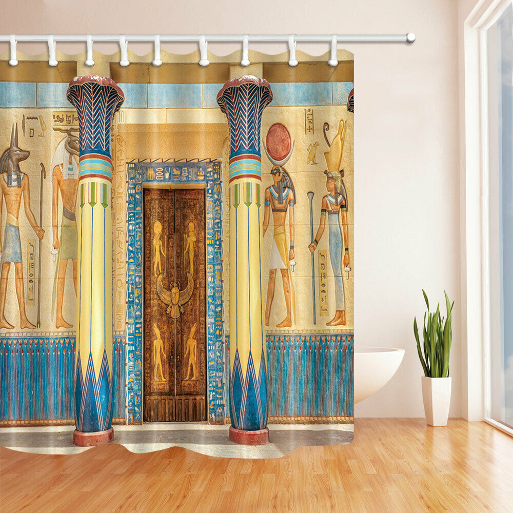 Mysterious egyptian temple Fabric Bathroom Shower Curtains & Hooks 71In