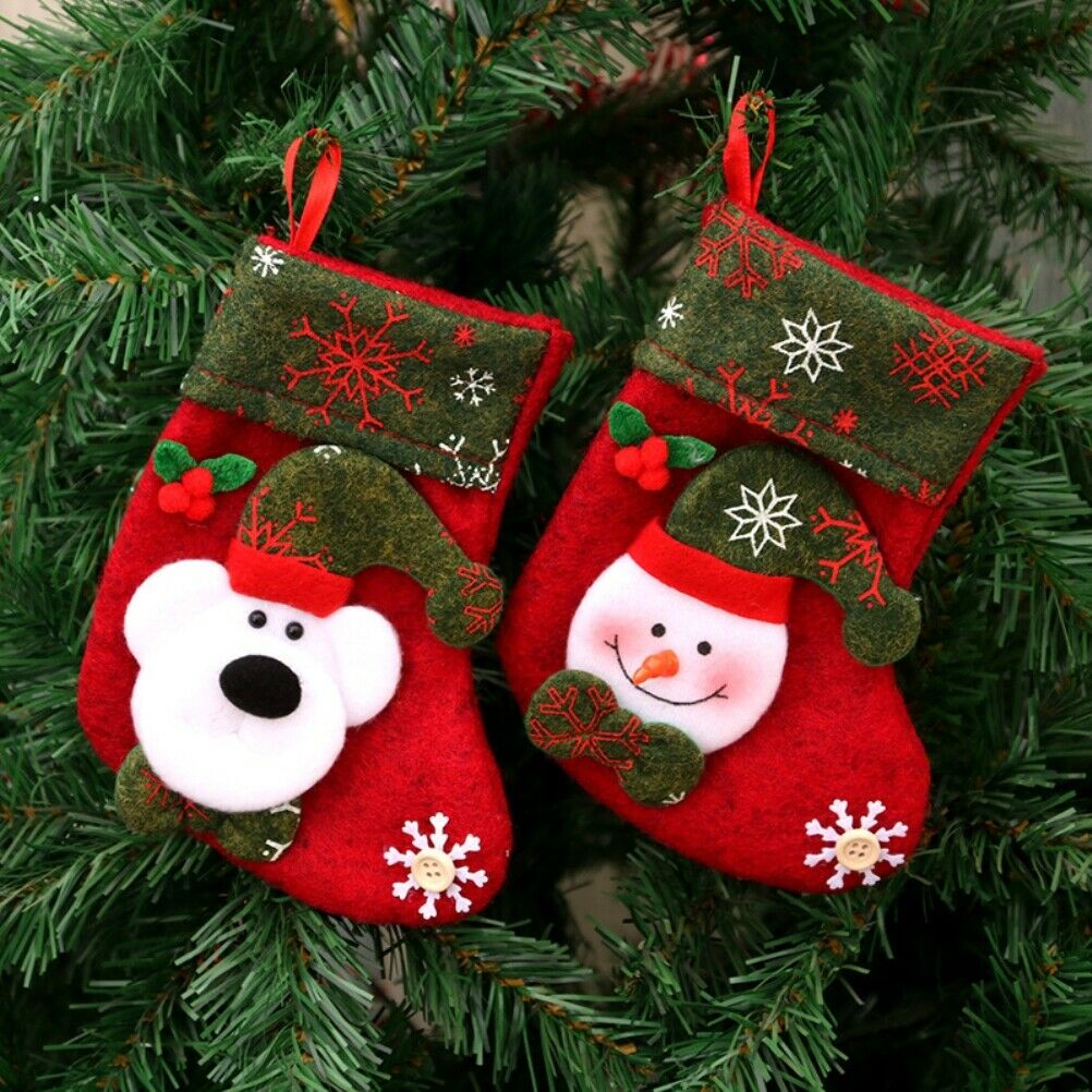 4Pcs Christmas Stockings with Santa Snowman Deer Bear Candy Bag Christmas Socks