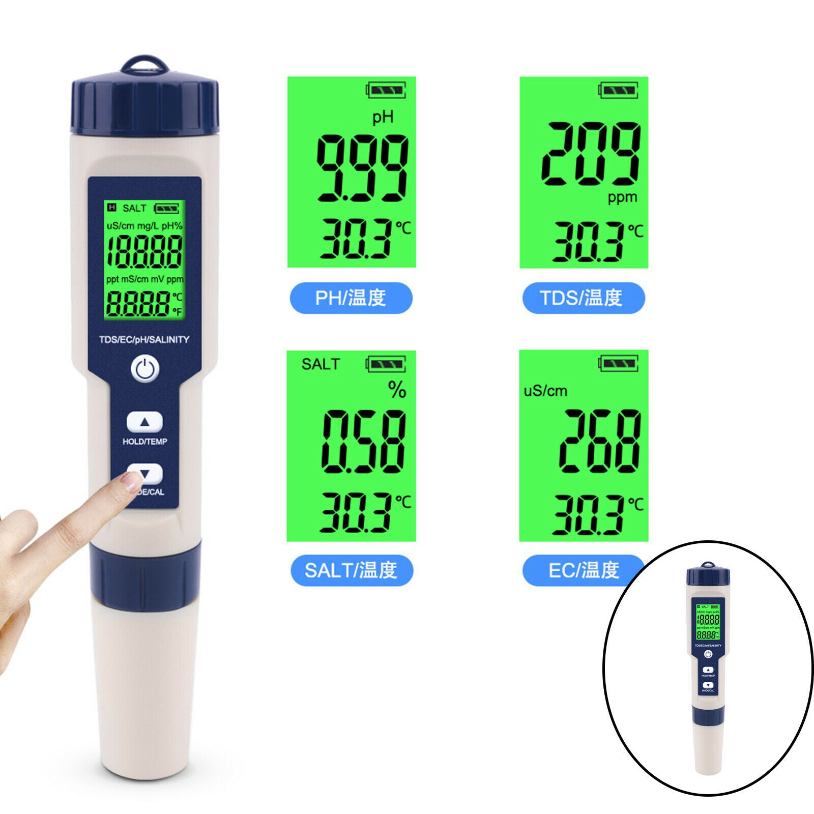 Digital LCD TDS PH Meter Water Purity Pool Salinity Tester Measures Pen