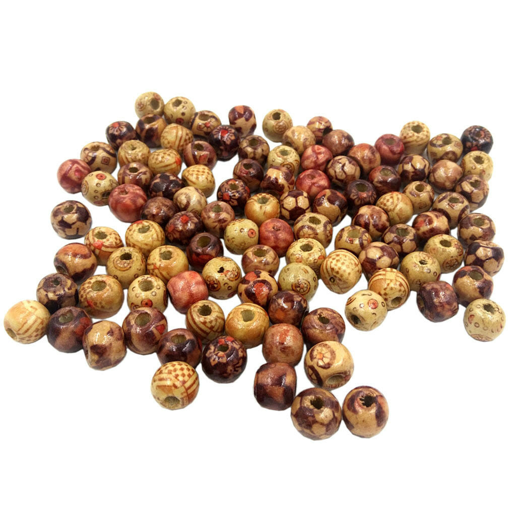 100x Mixed Wood Round Beads for Jewelry Making Loose Spacer Charms Bead 10mm