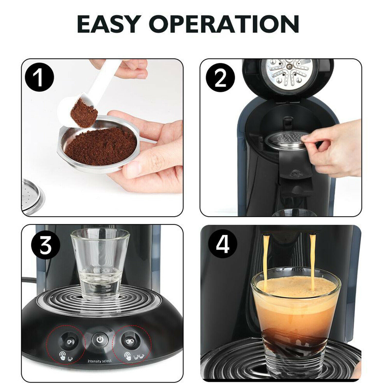 Household Stainless Steel Coffee Capsule w/ Spoon for Senseo Coffee Machine