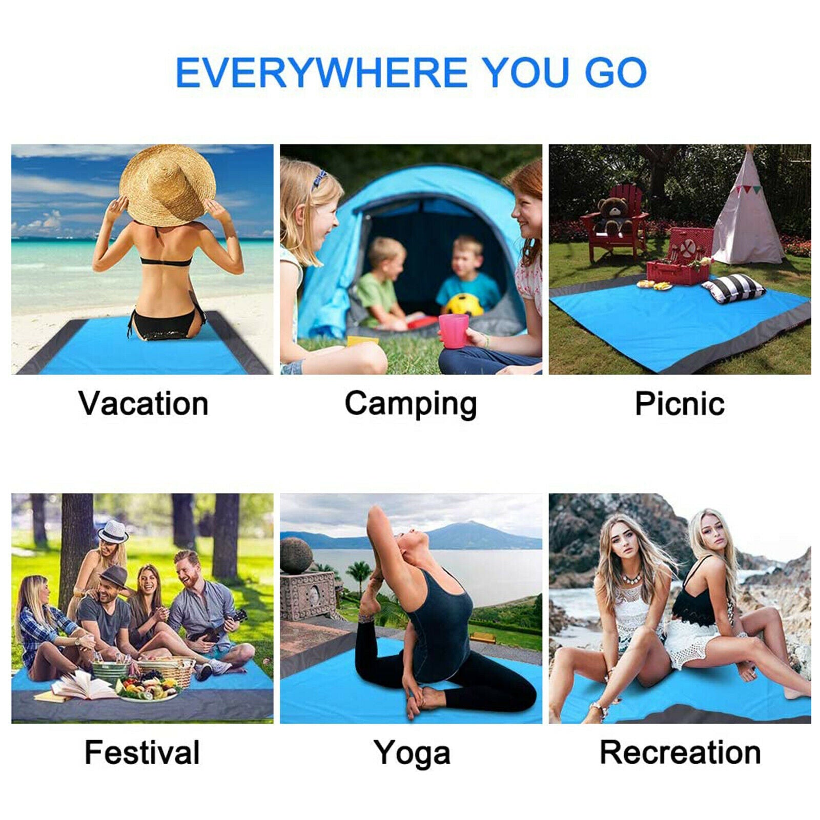 210x200cm Beach Blanket Waterproof Durable Folding Outdoor Picnic Mat Travel