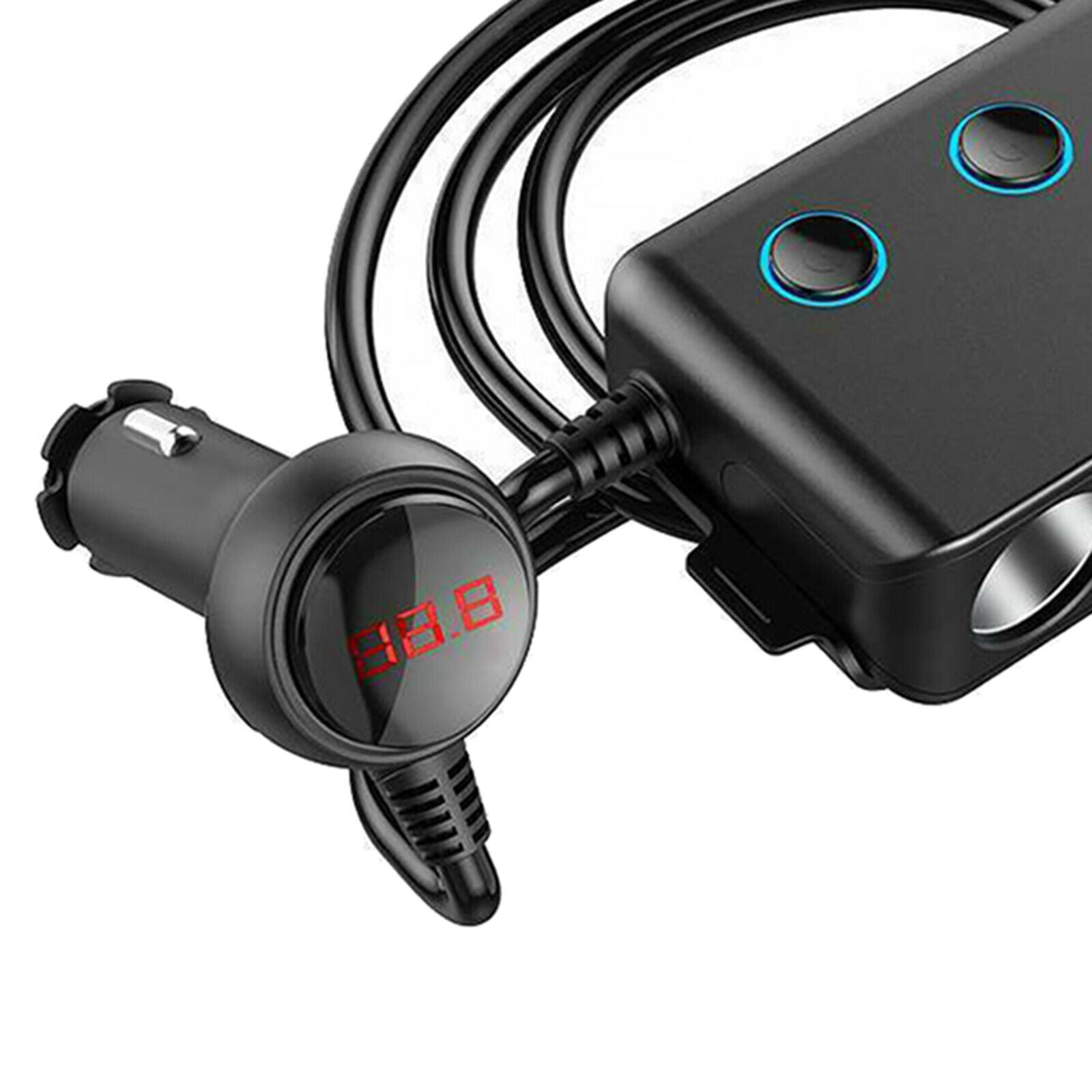 Car Charger Extension Cigarette Lighter Adapter 3-Socket Splitter Black
