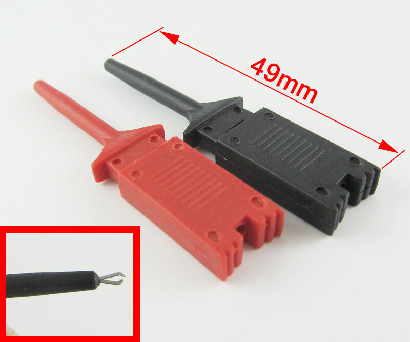 4Pairs Red+Black Grabbers Probes SMD SMT IC Test Hook Clip Flat Small Size 49mm