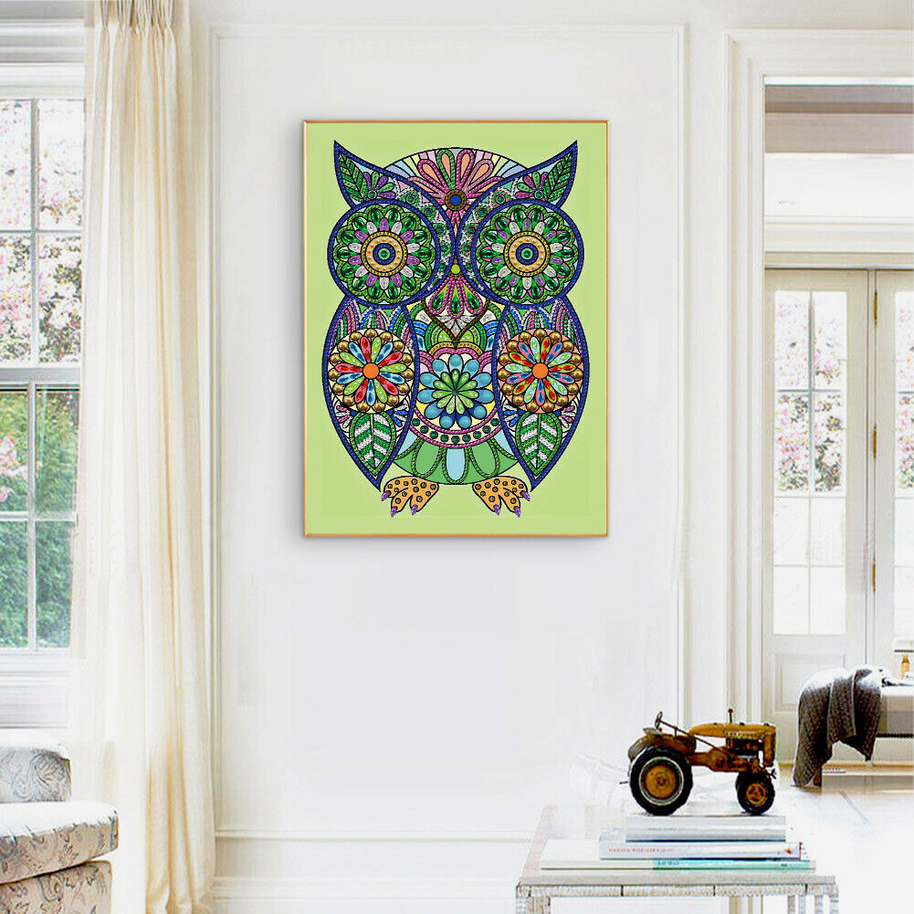 Rhinestone Flower Owl Bird Art 5D DIY Special Shaped Diamond Painting Kit @
