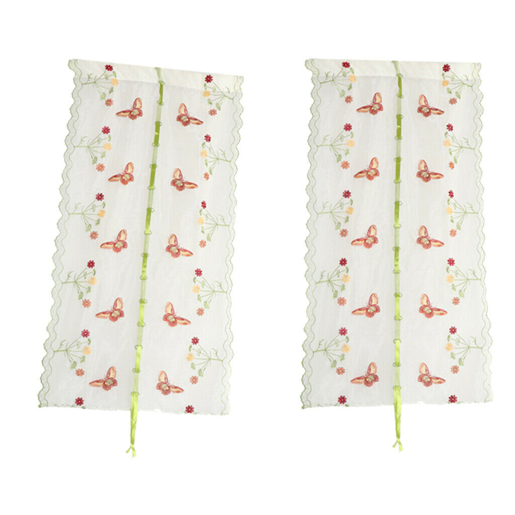 Set of 2 Butterfly Embroidered Roman Curtain Balloon Curtains Sheer Window