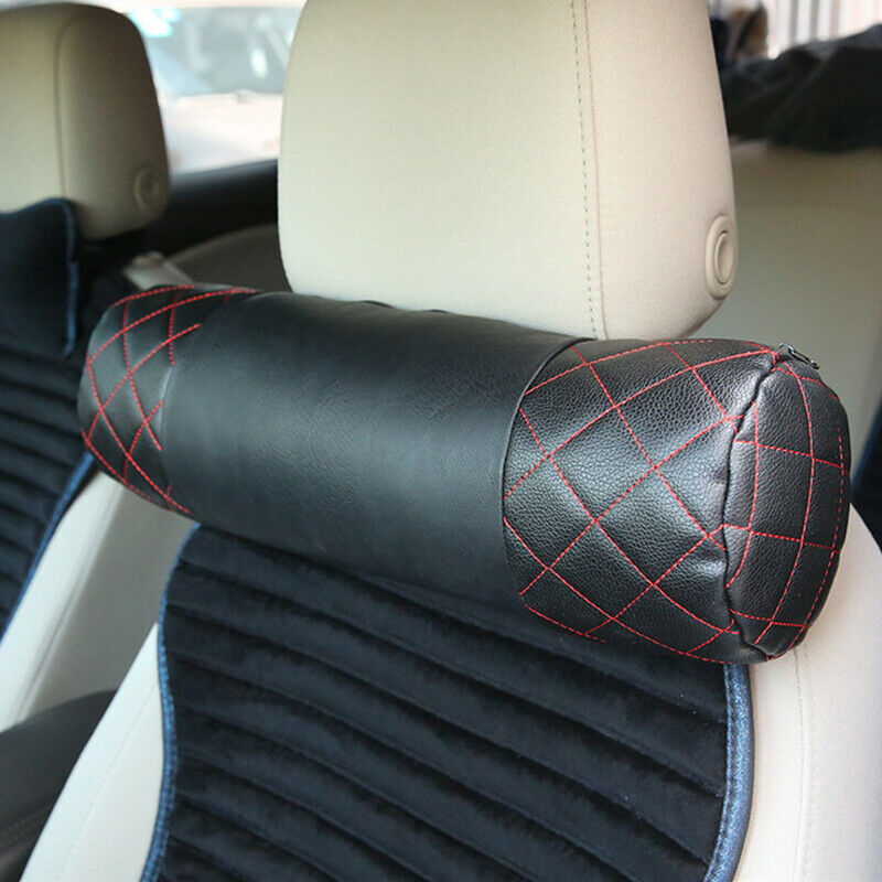 2PCS Car SUV Rest Cushion Seat Neck Pillows Headrest Sports Style PU Leather Pad