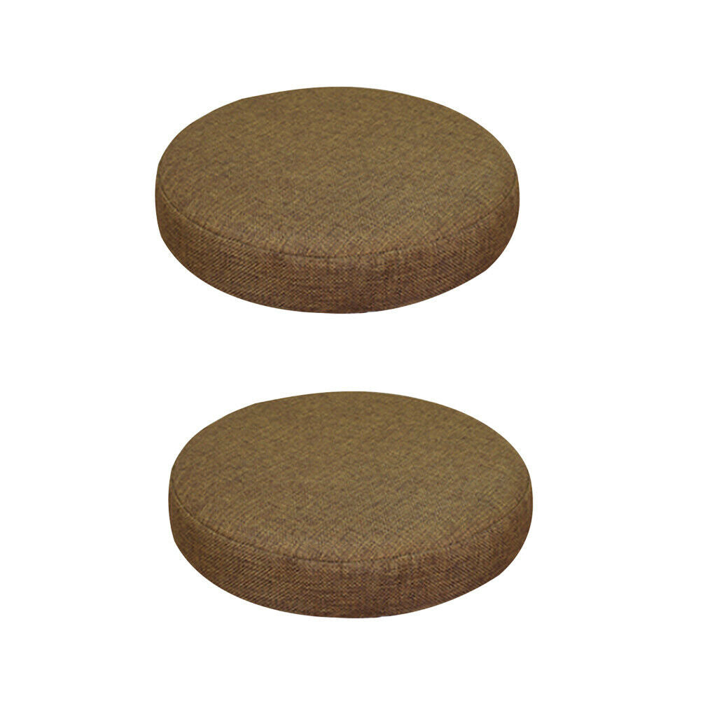 2pcs  Bar Stool Covers Round Chair Seat Cover Linen Cotton Sleeve Brown