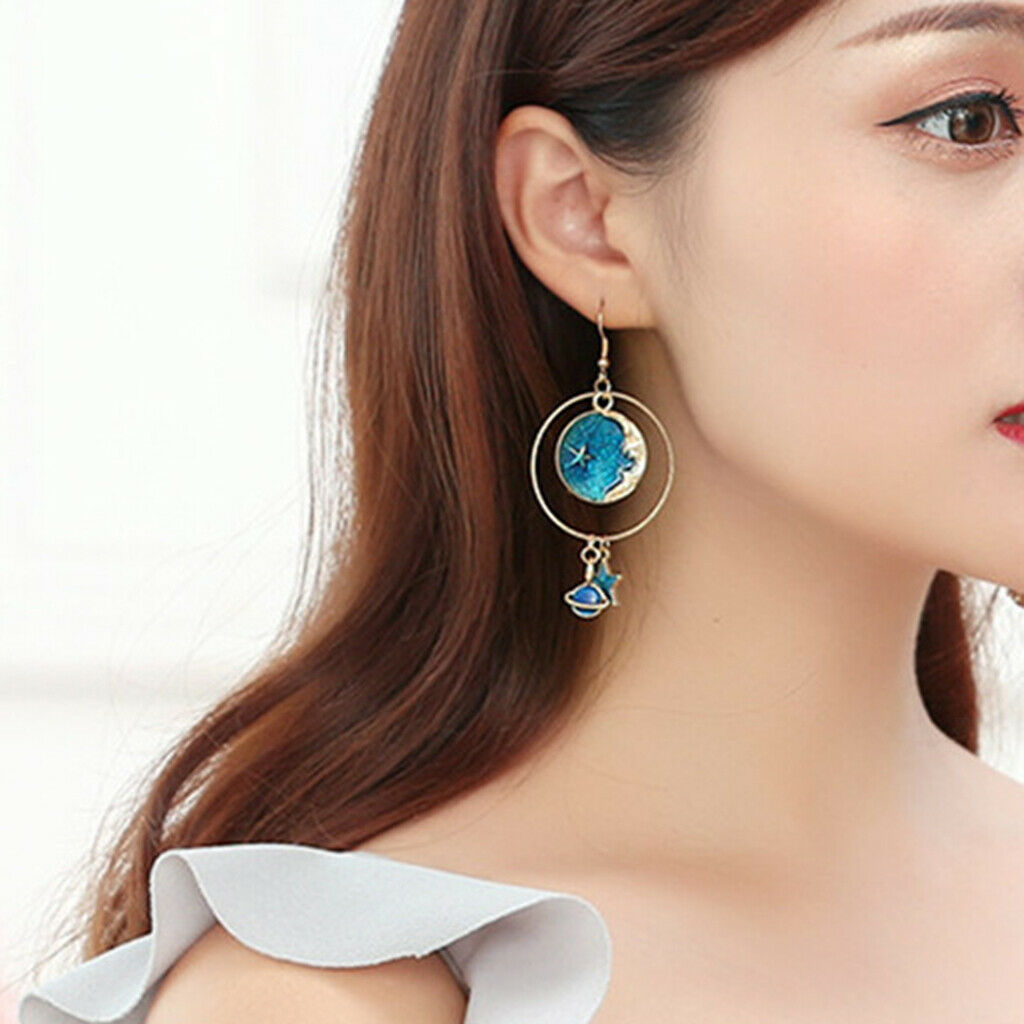 Enamel Cartoon Dangle Earrings Wedding Party Studs Star Moon Women Jewelry
