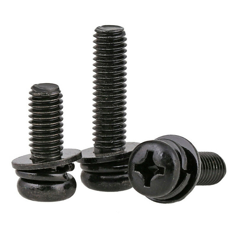 60Pcs M4*6-20mm Phillips Pan Head Machine Screws Spring Washer Kit -Black Zinc