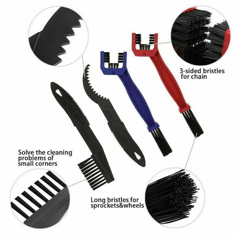 4Pcs Motorcycle Bike Bicycle Chain Motorbike Wheel Cleaning Brush Cleaner Tool