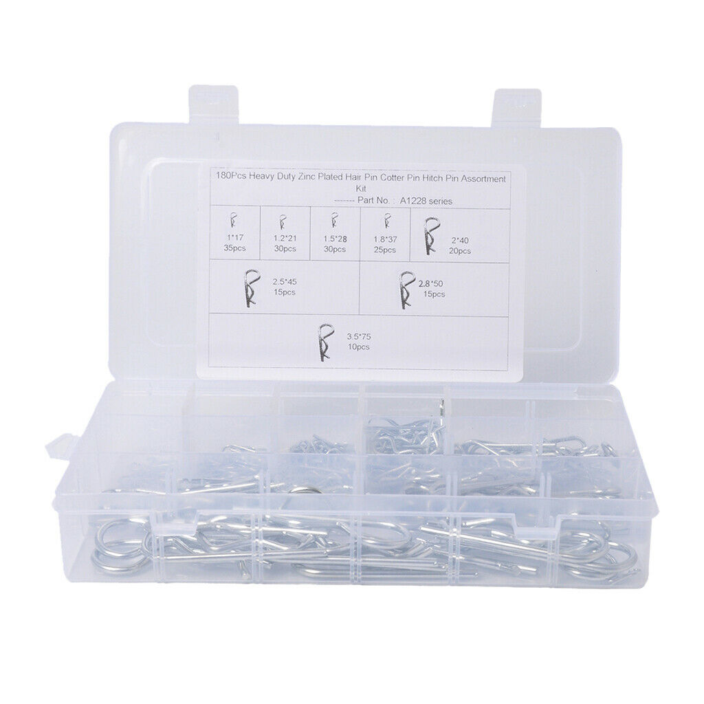 180x Industrial R Pins Mechanical Hitch Hair Pin Tractor Clip Assortment Kit