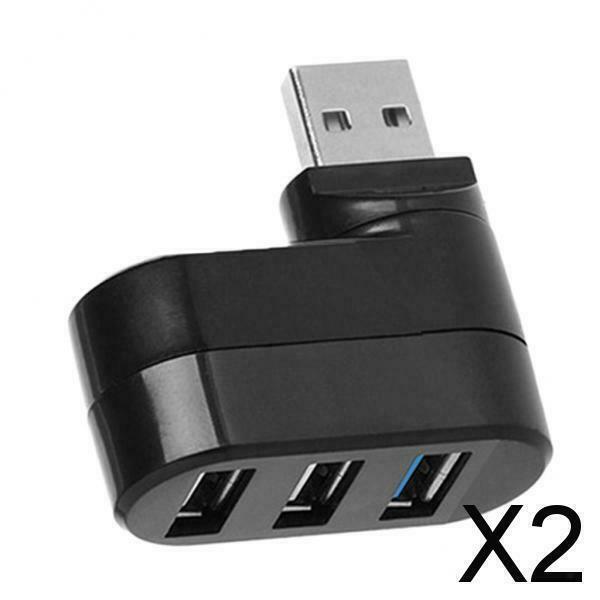 2X 180 Degree Rotatable 3 Ports HUB USB 3.0 + 2 USB 2.0 Adapter Splitter Black