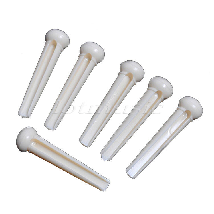 6 Pcs White Acoustic Guitar Saddle Slotted Bridge Pins With Black Dot