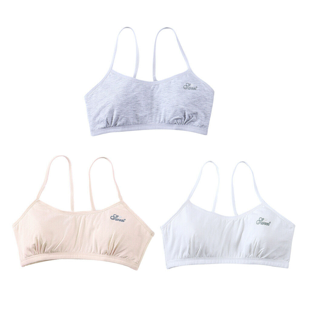 3 Pack Girl Soft Breathable Bra No Rims Training Vest Seamless Puberty Bra