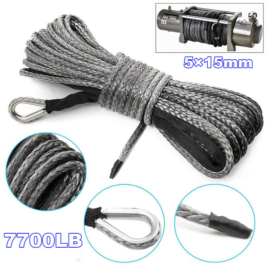 Gray 3/16'' x 50' 7700LBs Synthetic Winch Line Cable Rope with Sleeve ATV UTV