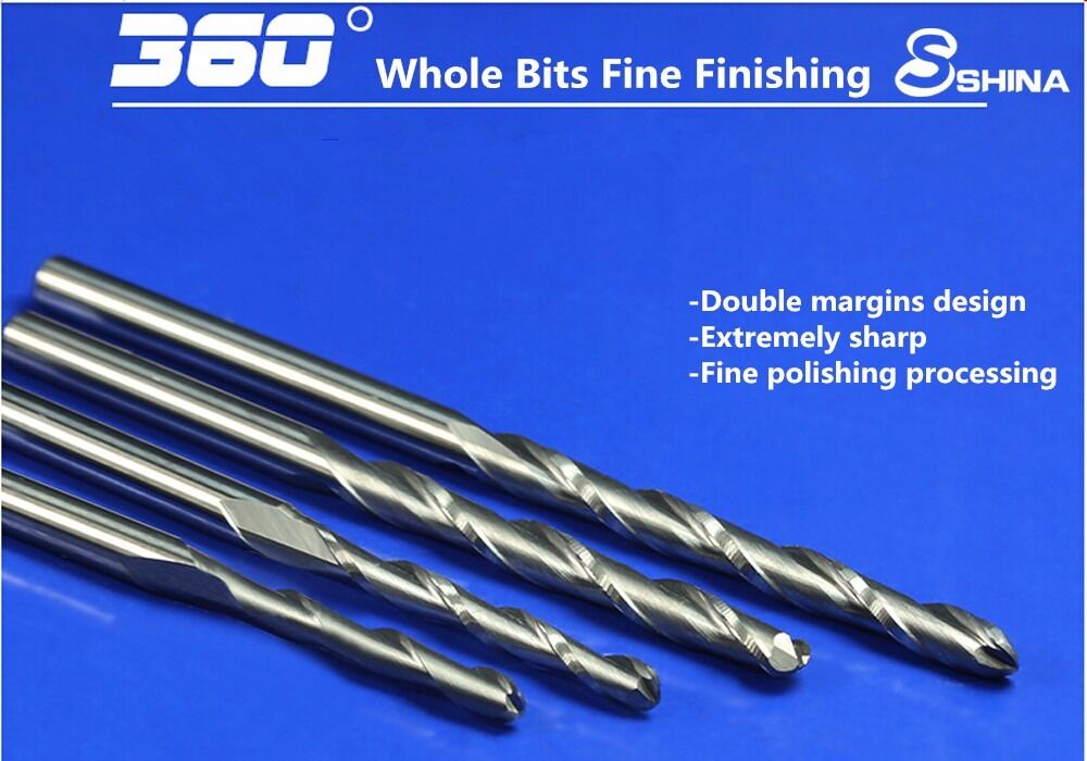 5x 1/8" Shank 2 Flute Ball-nose End Mill Tungsten Carbide Spiral Cutter 1mm