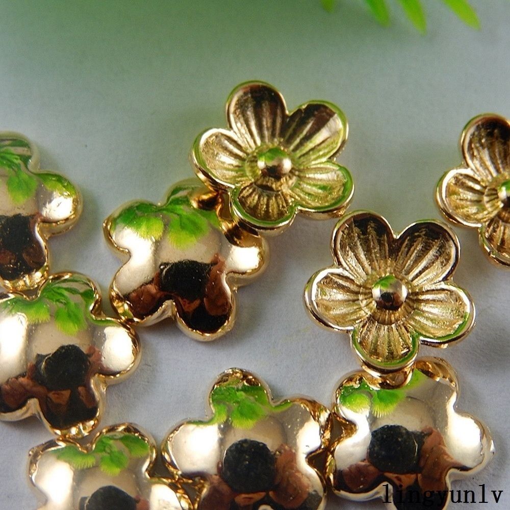 40 pcs Golden Alloy Five Petals Flower Embellishment Jewelry Art Craft 9x9x2mm