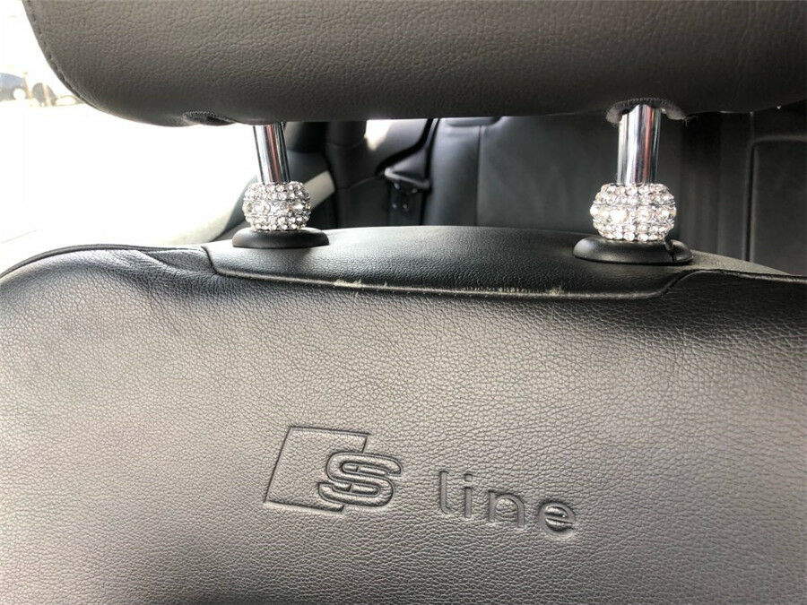 4 Pcs Car Seat Head Rest Pole Decor Chrome Crystal Ring Interior Décor Beautiful