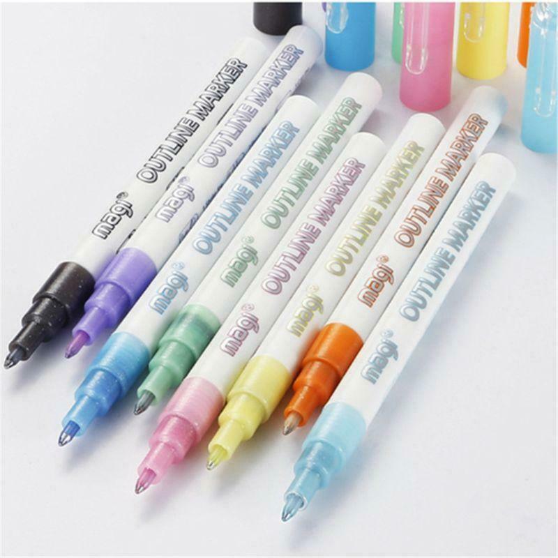 Self-outline Metallic Markers, 8pcs Double Line Pen BuIIet Journal Pens & Colore