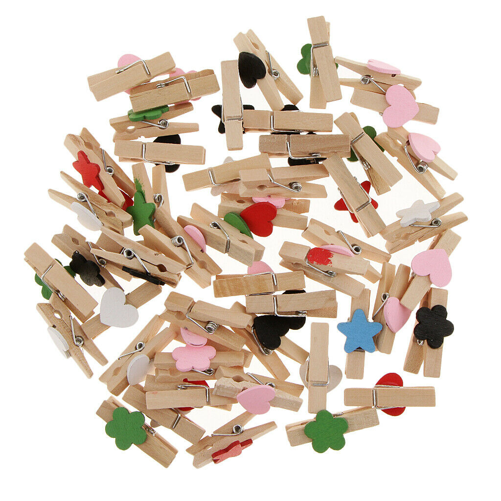 50pcs      Wood   Heart   Star   Pegs   Craft   Wedding   Hanging   Photo