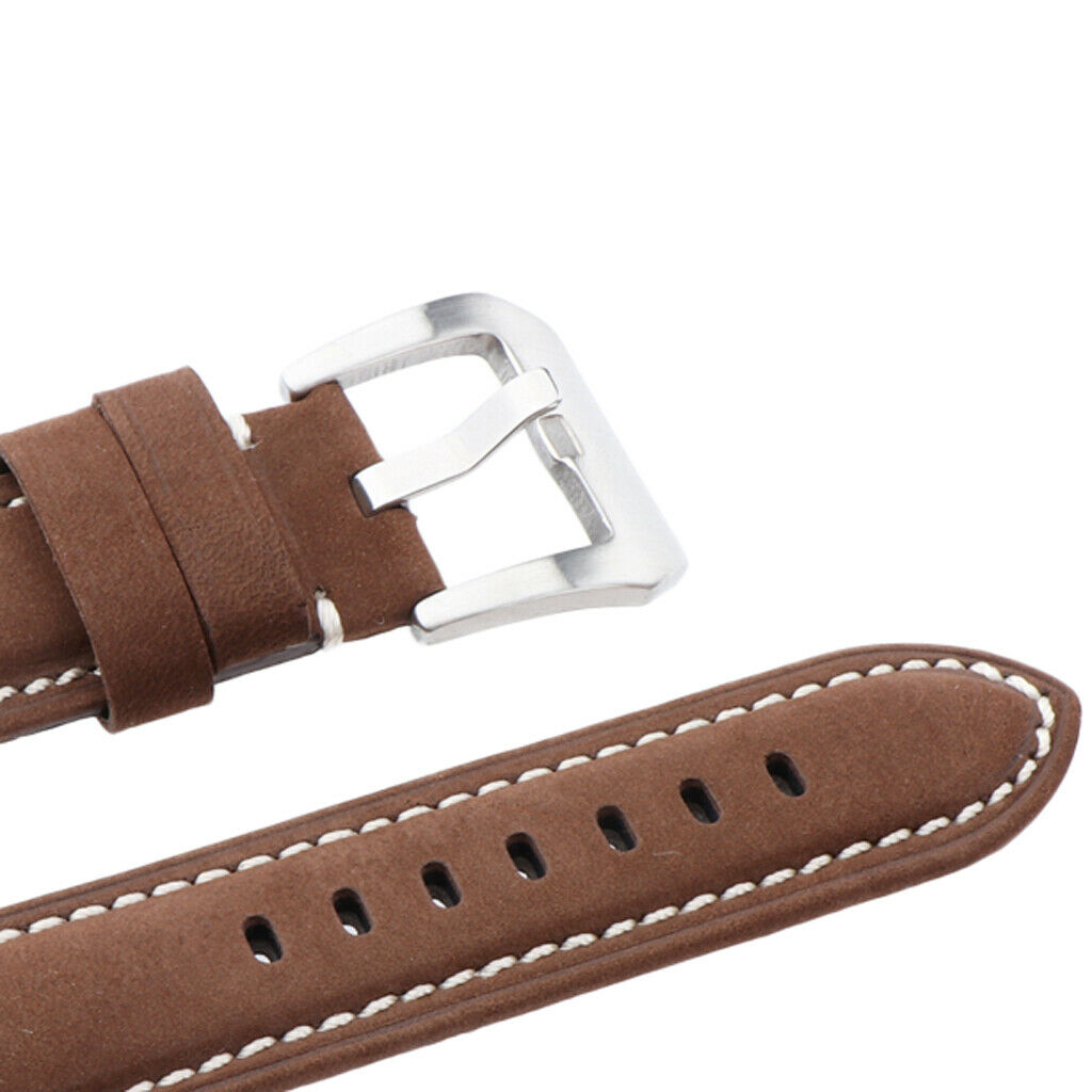 Men PU Leather Watch Band Wristwatch band Strap Replacement 24mm Dark brown