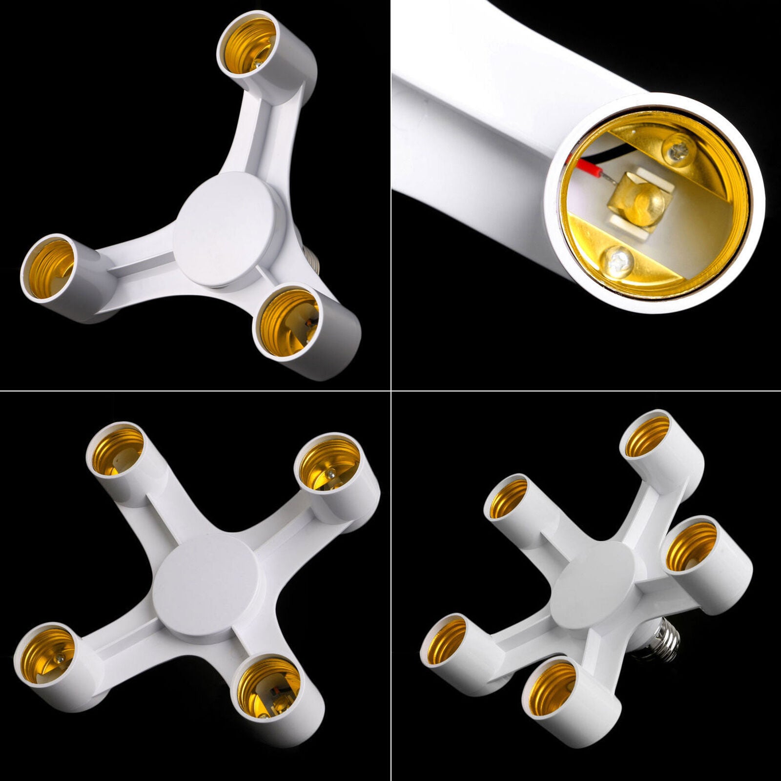 4 In 1 E27 To 4E27 Base Socket Splitter LED Light Lamp Bulb Adapter Holder White
