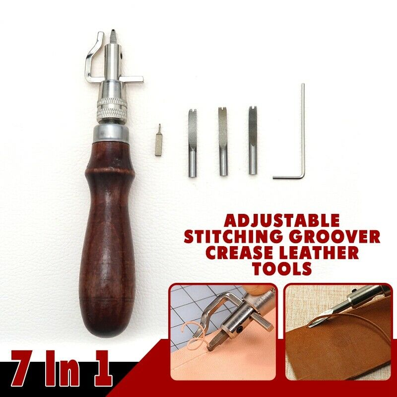 7 In 1 DIY Leather Set Kit Adjustable Stitching Groover Crease Leather Tools Lot