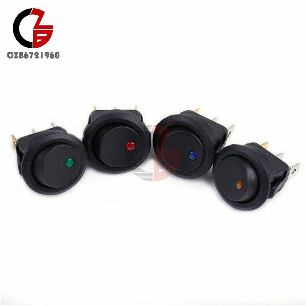 4PCS 12V Rocker Dot Red /Yellow/Green/Blue LED Light Toggle Switch SPST ON/OFF