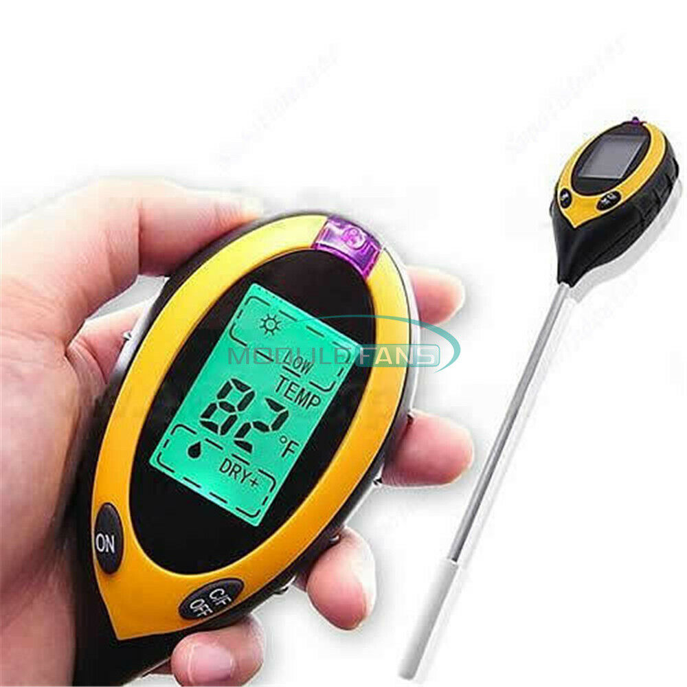 Digital 4 In 1 LCD Soil Moisture Humidity Temperature Sunlight PH Tester Meter