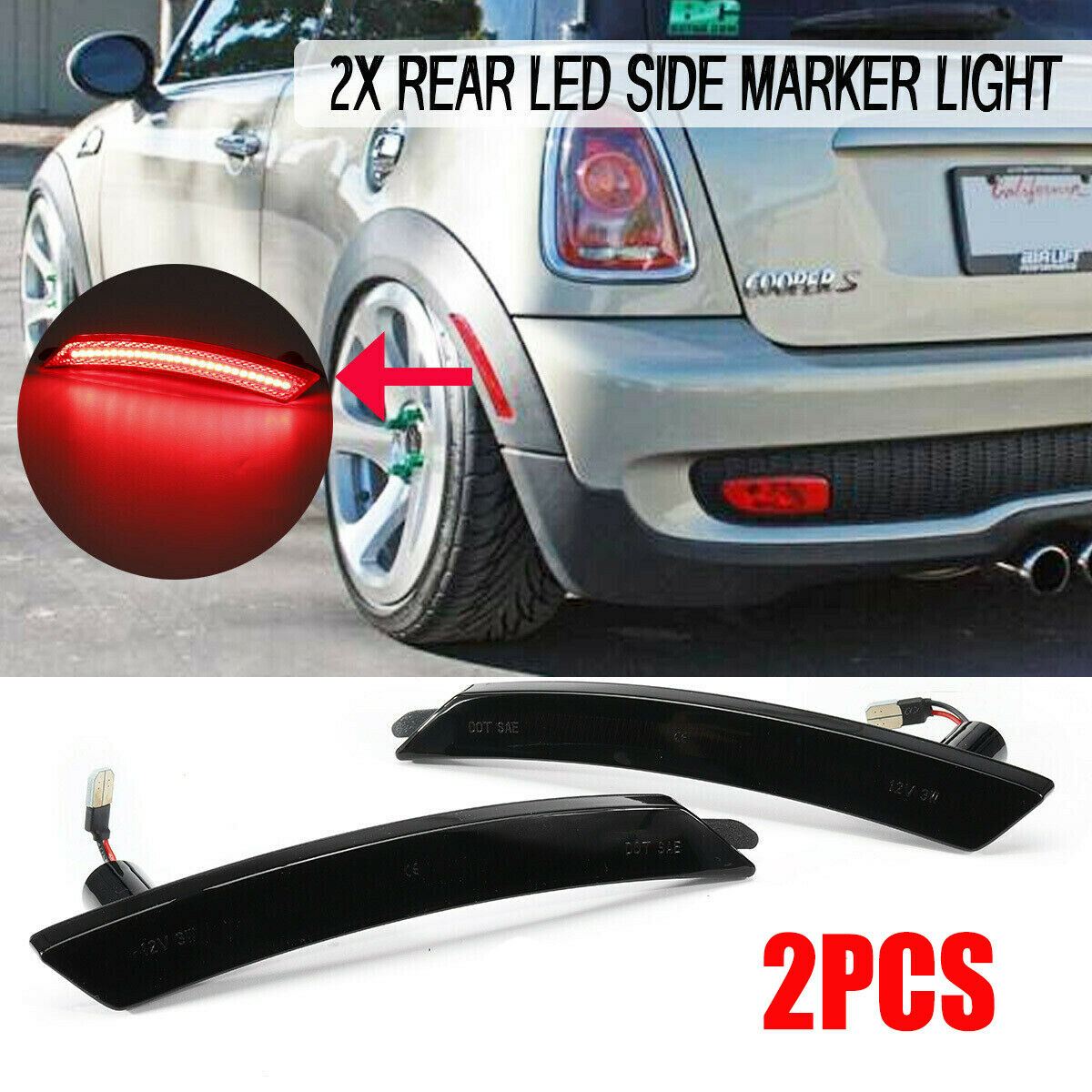 2x Car Rear Fender Red LED Side Marker Light For MINI Cooper R55 56 57 58 R60 61