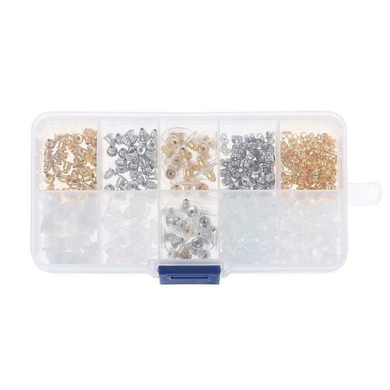 400Pcs Hypoallergenic Silicone Metal Assorted Earring Backs Box Jewelry Findings