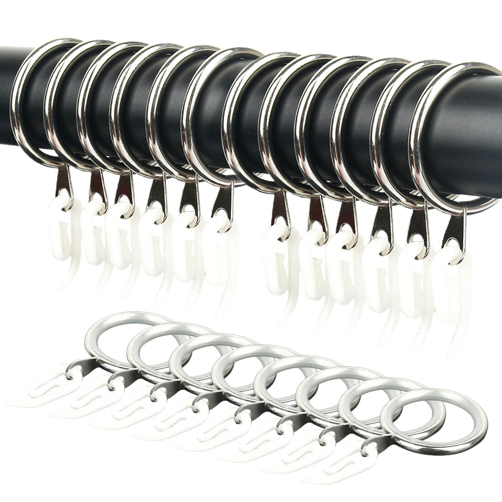 50PCS-Curtain Shower Curtain Hooks Glide Rings Stainless Steel Set