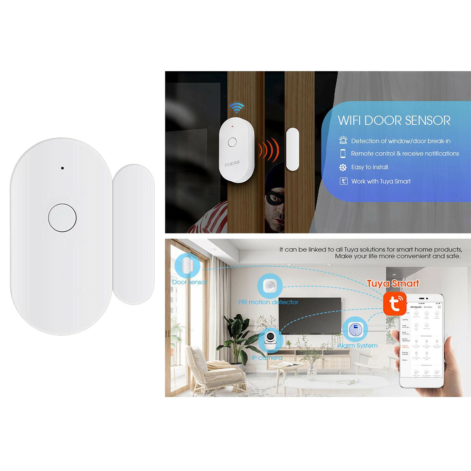 WiFi Wireless Tuya Door Sensor Detector Safe Alarm for Google Assistant