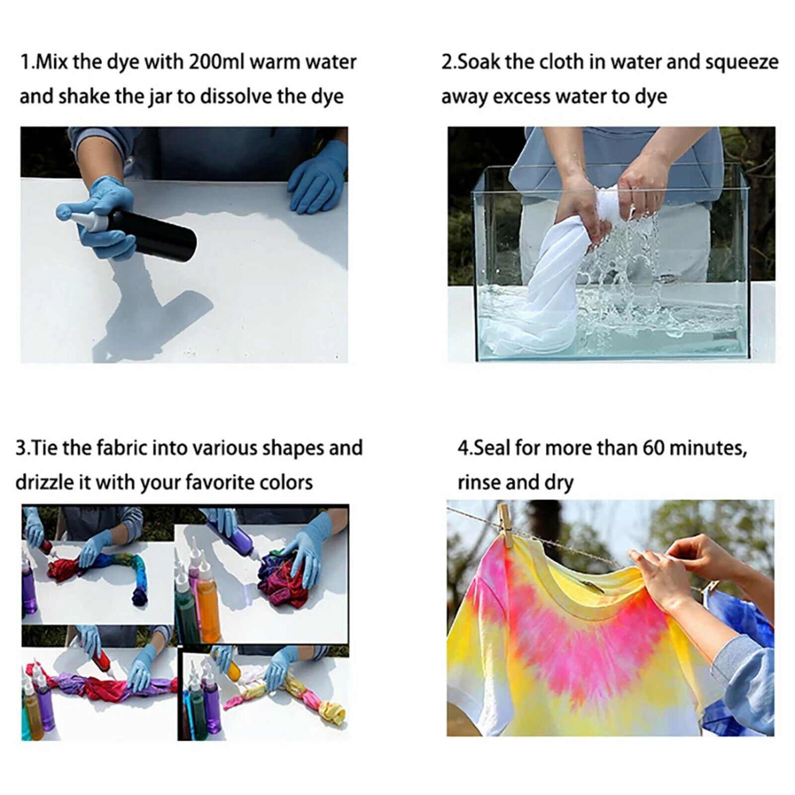 Tie Dye Kit DIY Vibrant Fabric Dye Kits Non-Toxic Dyeing Textile Supplies