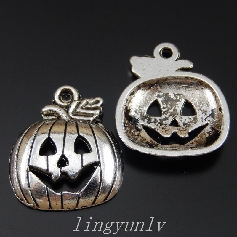 18x15mm Antiqued Sliver Alloy Halloween Ghost Pumpkin Pendant Charm 40 pcs Pack