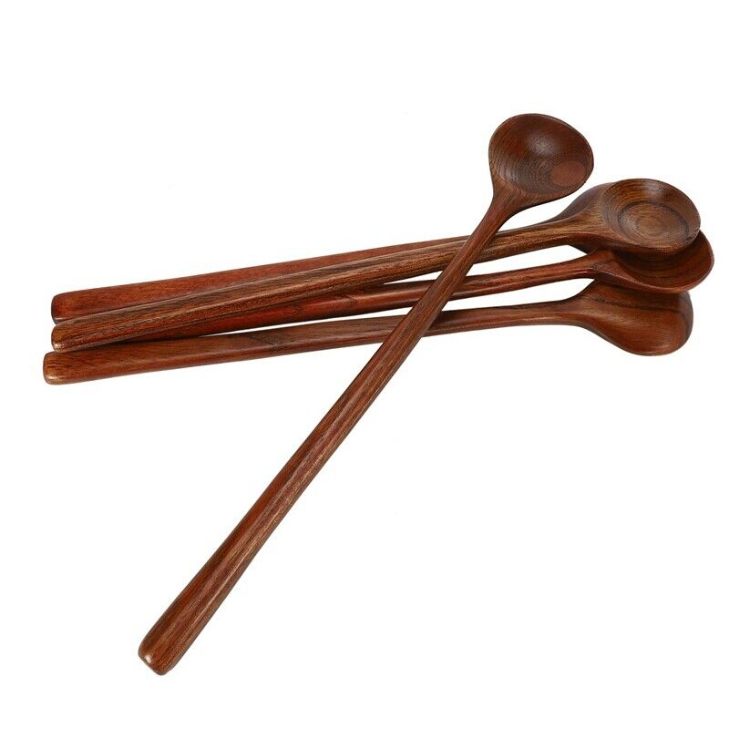 Long Spoons Wooden, 5 Pieces Korean Style 10.9 inches 100% Natural Wood Long HI9