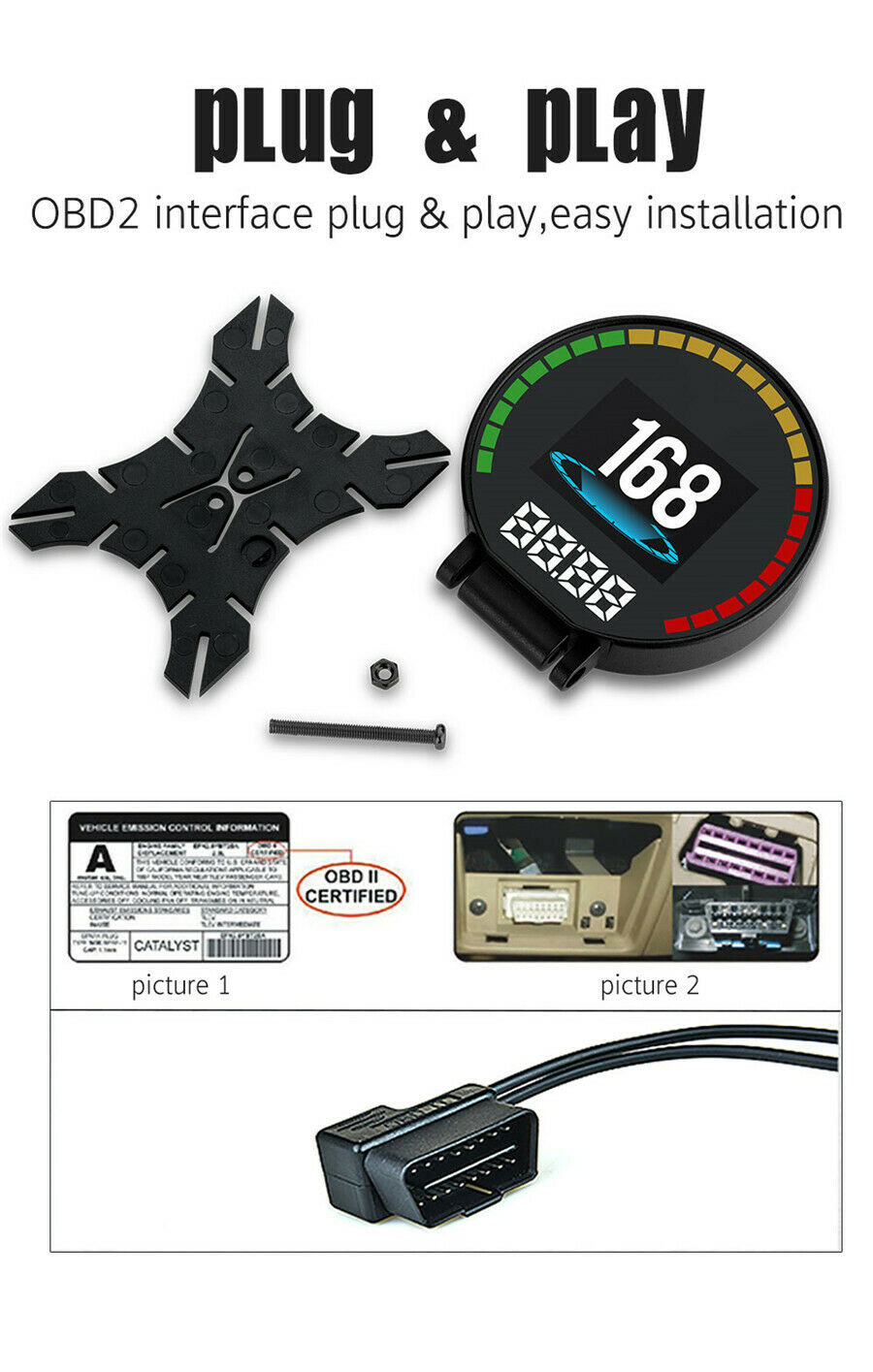 Auto OBD Car Head Up Display Digital Speedometer RPM Temperature Turbo Pressure